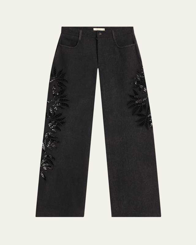 Stulla Botanical Cutout Wide-Leg Jeans